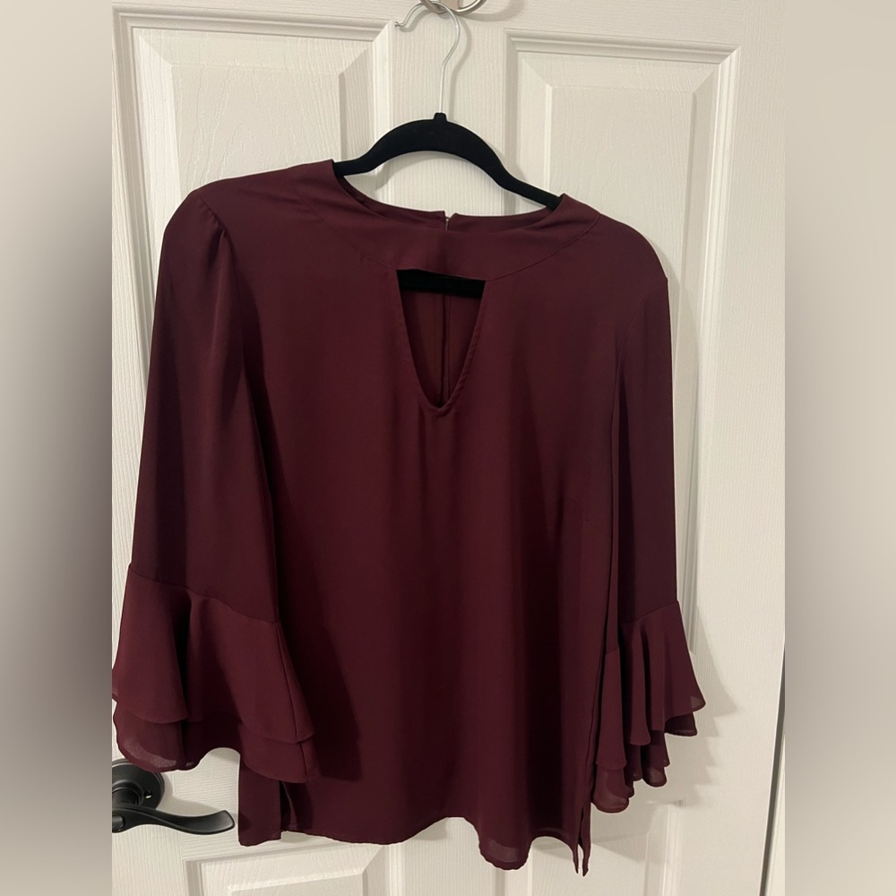 Wine bell sleeve blouse from New York & Co, size M